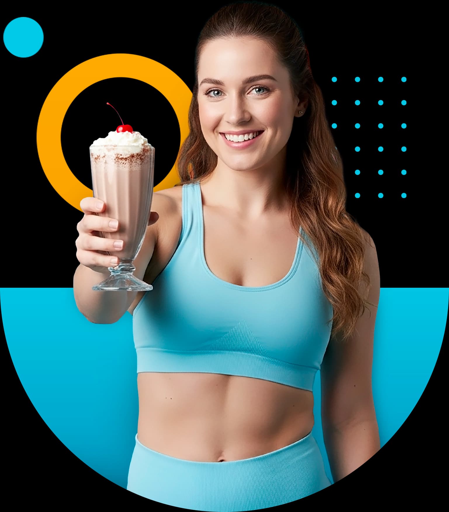A woman in work out gear holding up a Keto Chow shake.