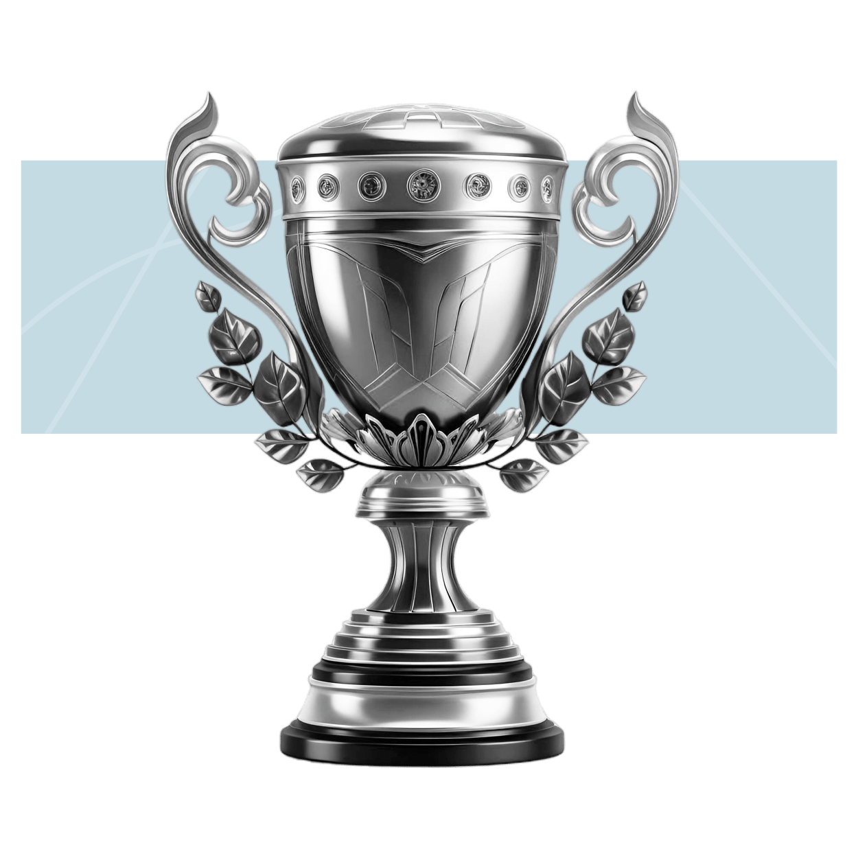 Silver trophy on a blue background