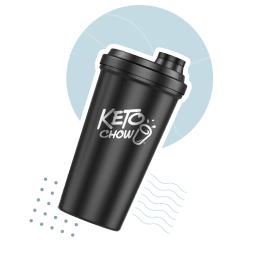 a black shaker bottle with the keto chow logo on it