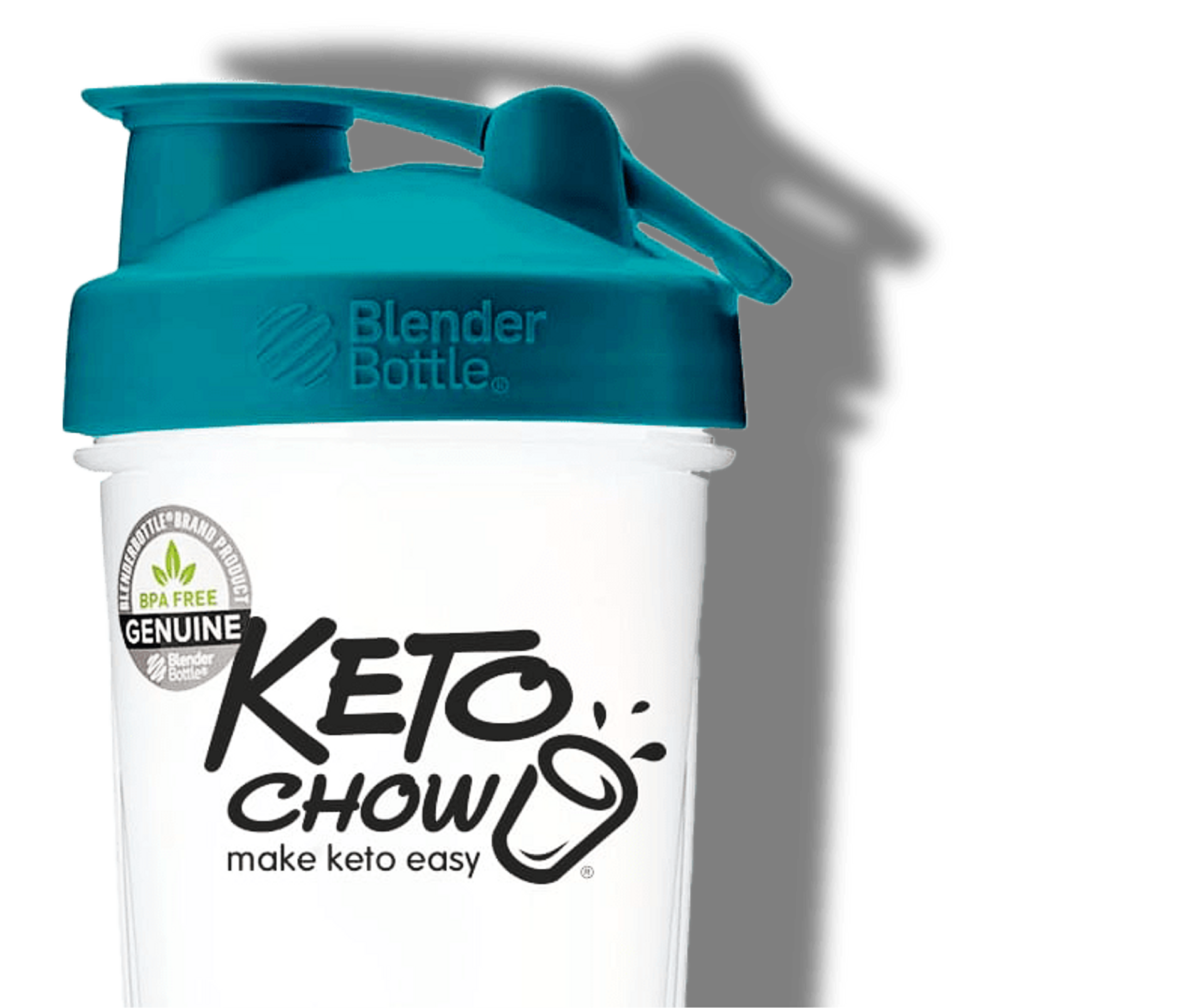 Keto Chow BlenderBottle® with a teal lid