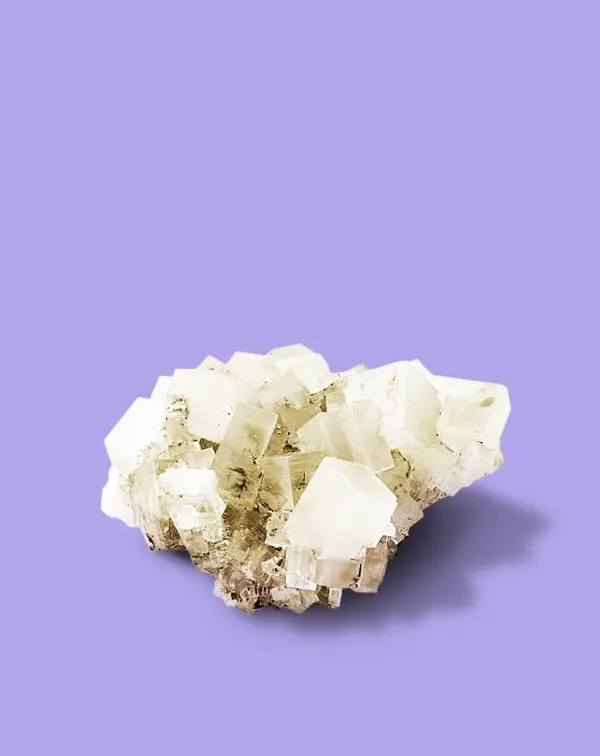 A salt crystal on a purple background