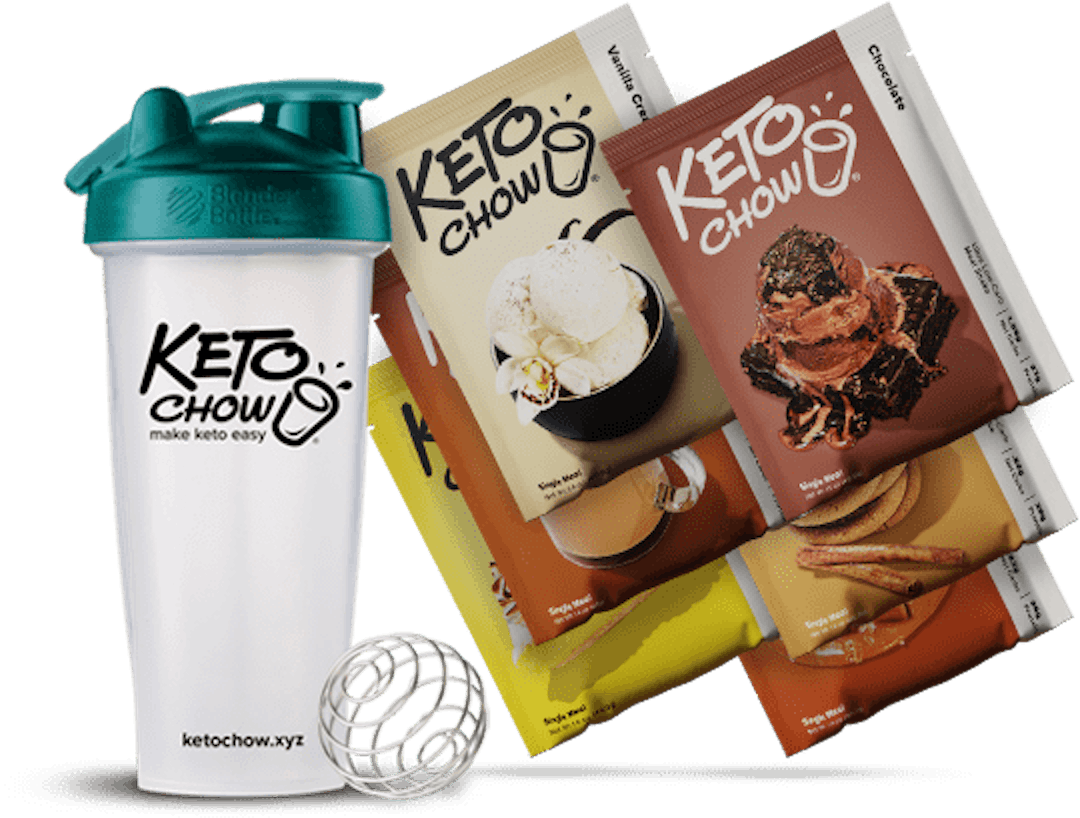 6 Keto Chow flavors with a Blender Bottle