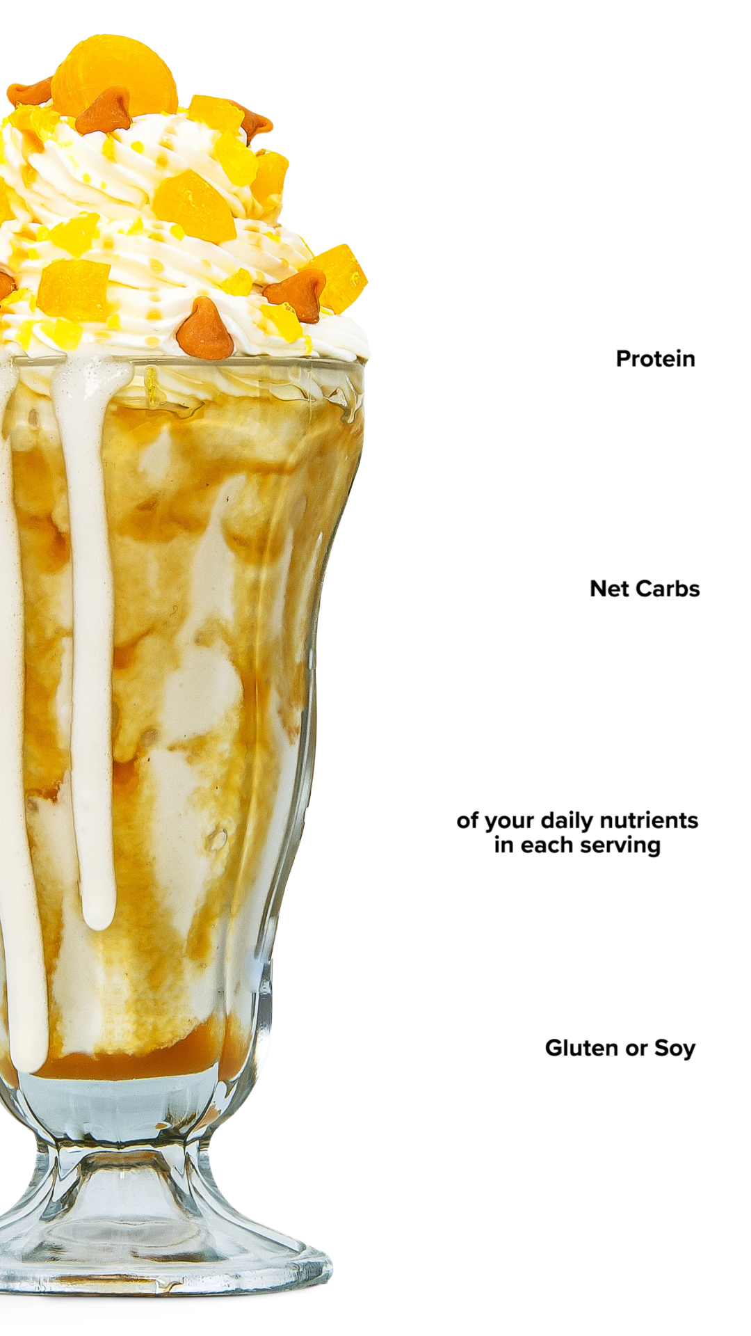 Keto Chow Butterscotch shake with macro information