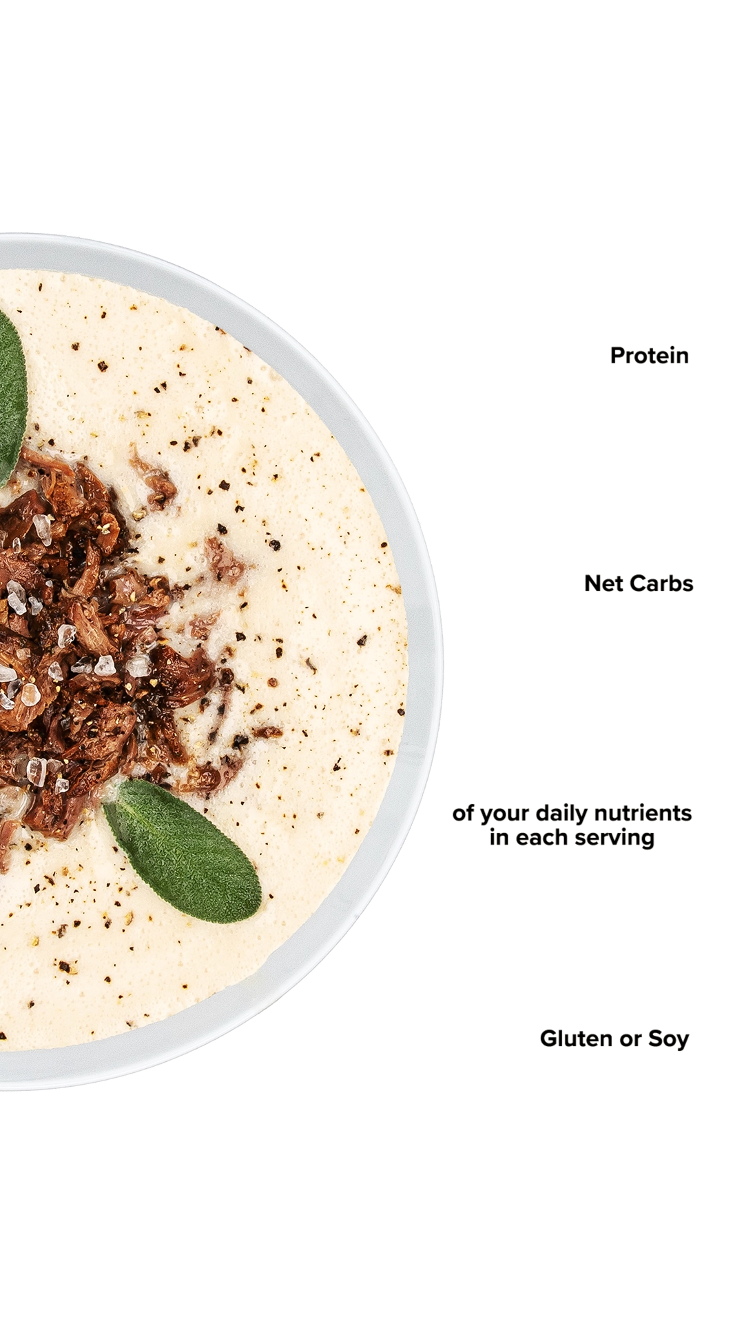 Keto Chow Hearty Beef Soup Base shake with macro information