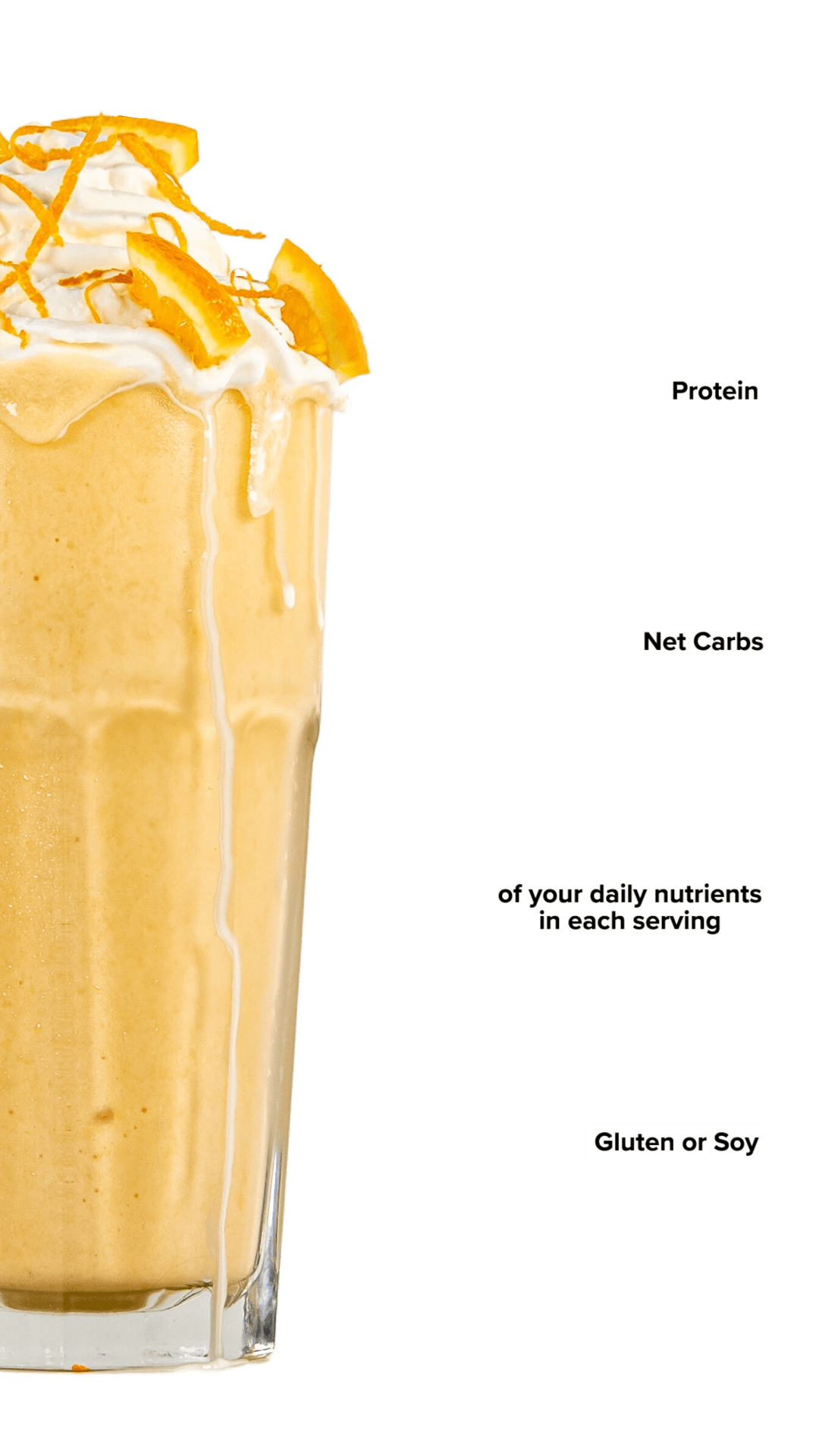 Keto Chow Orange Cream shake with macro information