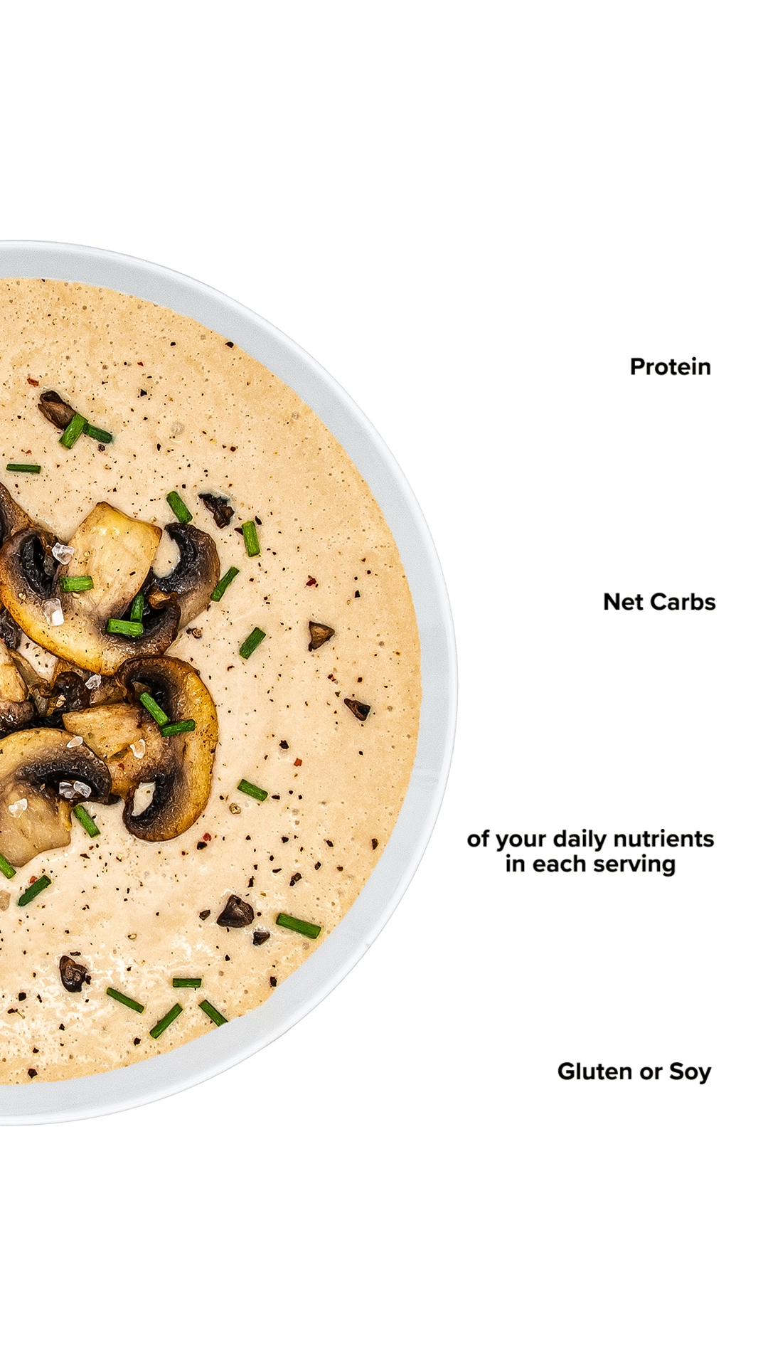 Keto Chow Cream of Mushroom Soup Base shake with macro information