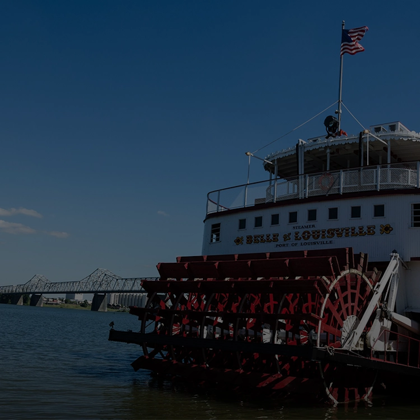 A steam boat on a river