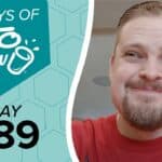 KETO CHOW logo and text 100 DAYS OF KETO CHOW DAY 089 on a teal graphic. Smiling man with beard in red shirt.