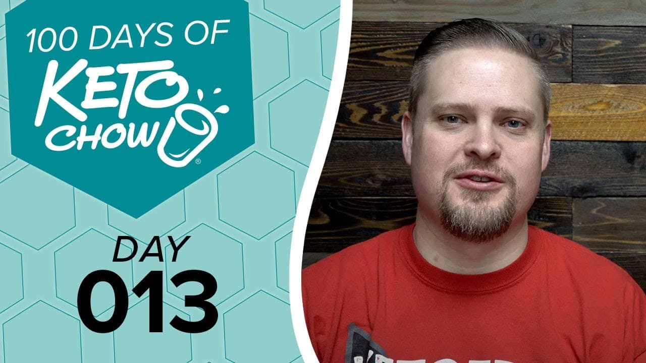 Teal and light blue hexagonal graphic with KETOCHOW logo, white text 100 DAYS OF KETOCHOW, black text DAY 013.