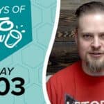 KETO CHOW logo and text 100 DAYS OF KETO CHOW on a teal hexagonal graphic, with DAY 003 below. A man in a red shirt appears on the right.