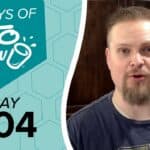 Keto Chow branding graphic: 100 DAYS OF KETO CHOW blender bottle logo, DAY 004. Teal and light teal hexagonal background.