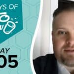 Teal graphic with 100 DAYS OF KETO CHOW logo and text DAY 005 next to a man with a goatee in a suit.