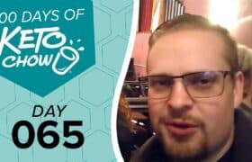 Teal graphic with white KETOCHOW logo, text 100 DAYS OF KETOCHOW and DAY 065. Adjacent is a man with glasses.
