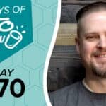 KETO CHOW logo and text 100 DAYS OF KETO CHOW DAY 070 on a teal hexagonal background. A smiling man is on the right.