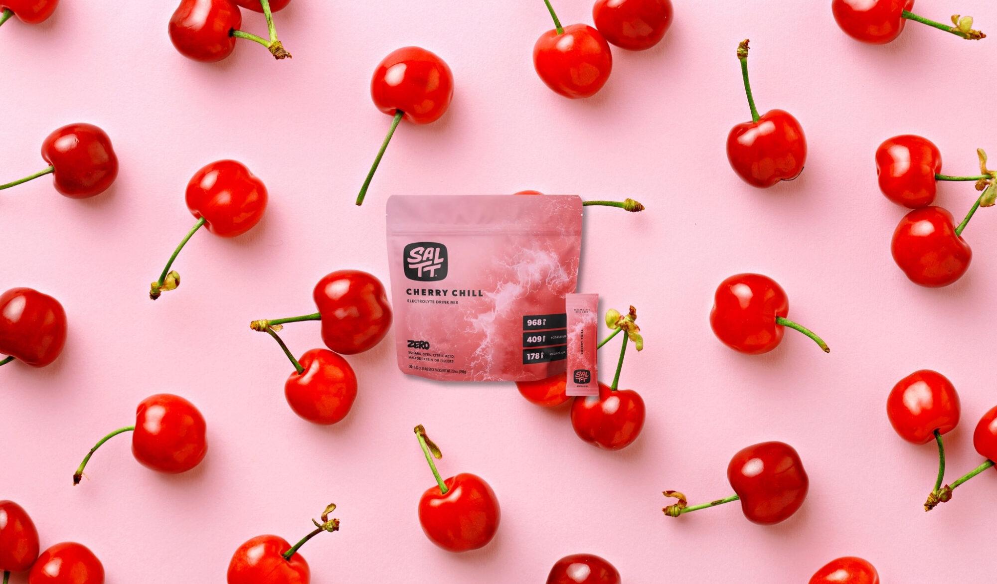 Cherry Chill SALTT on a background of cherries
