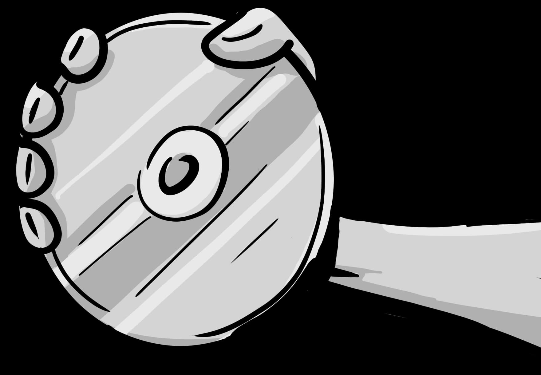 An illustration of an arm olding a blank CD facing the viewer.