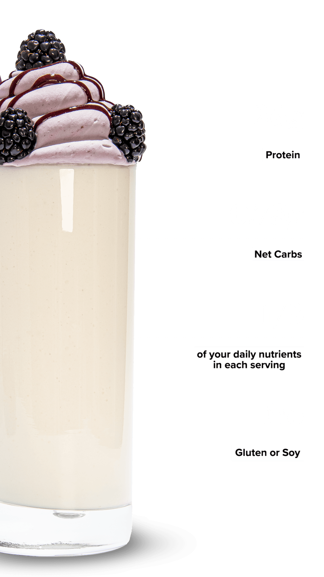 Keto Chow Blackberry shake with macro information
