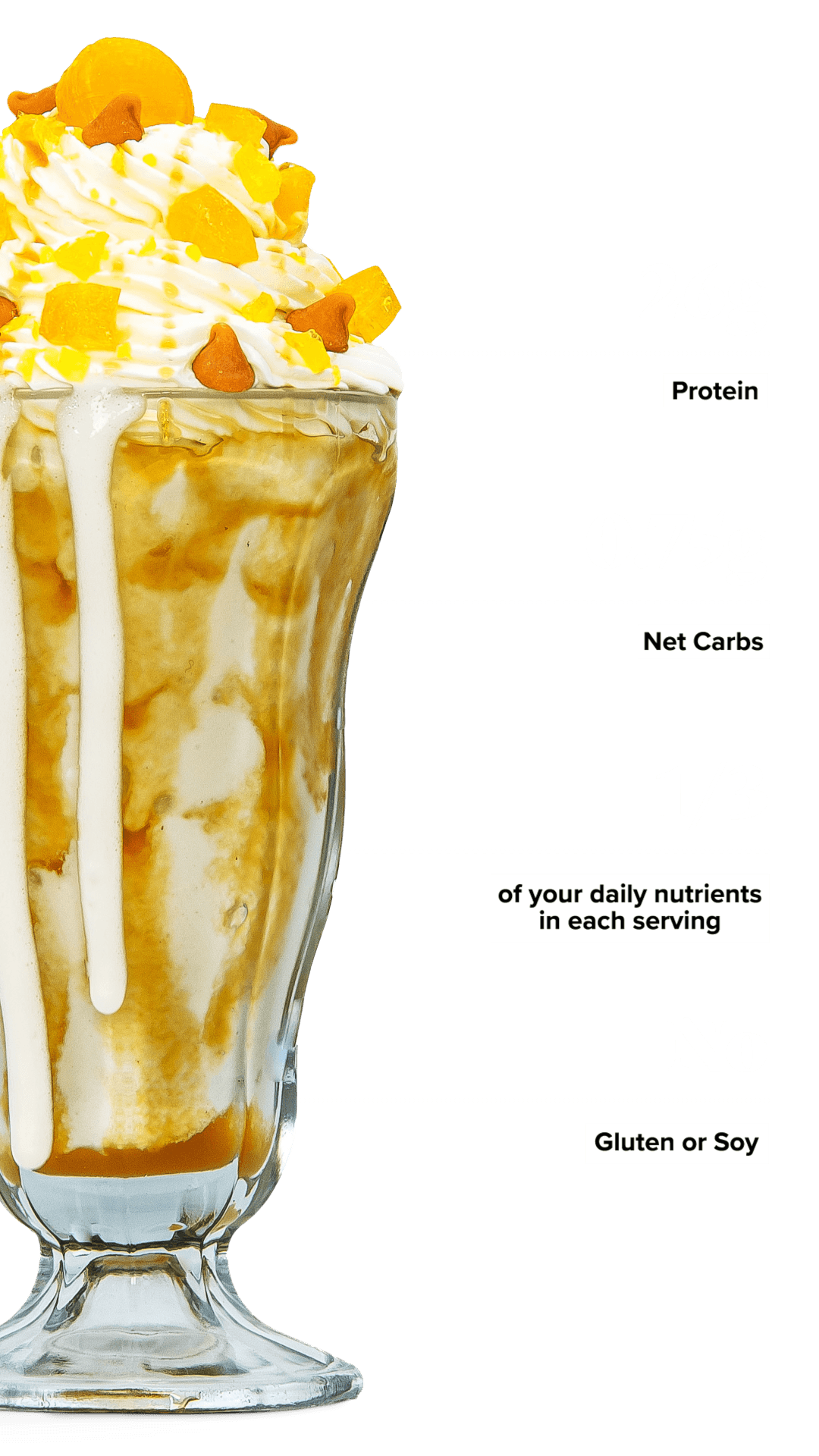 Keto Chow Butterscotch shake with macro information