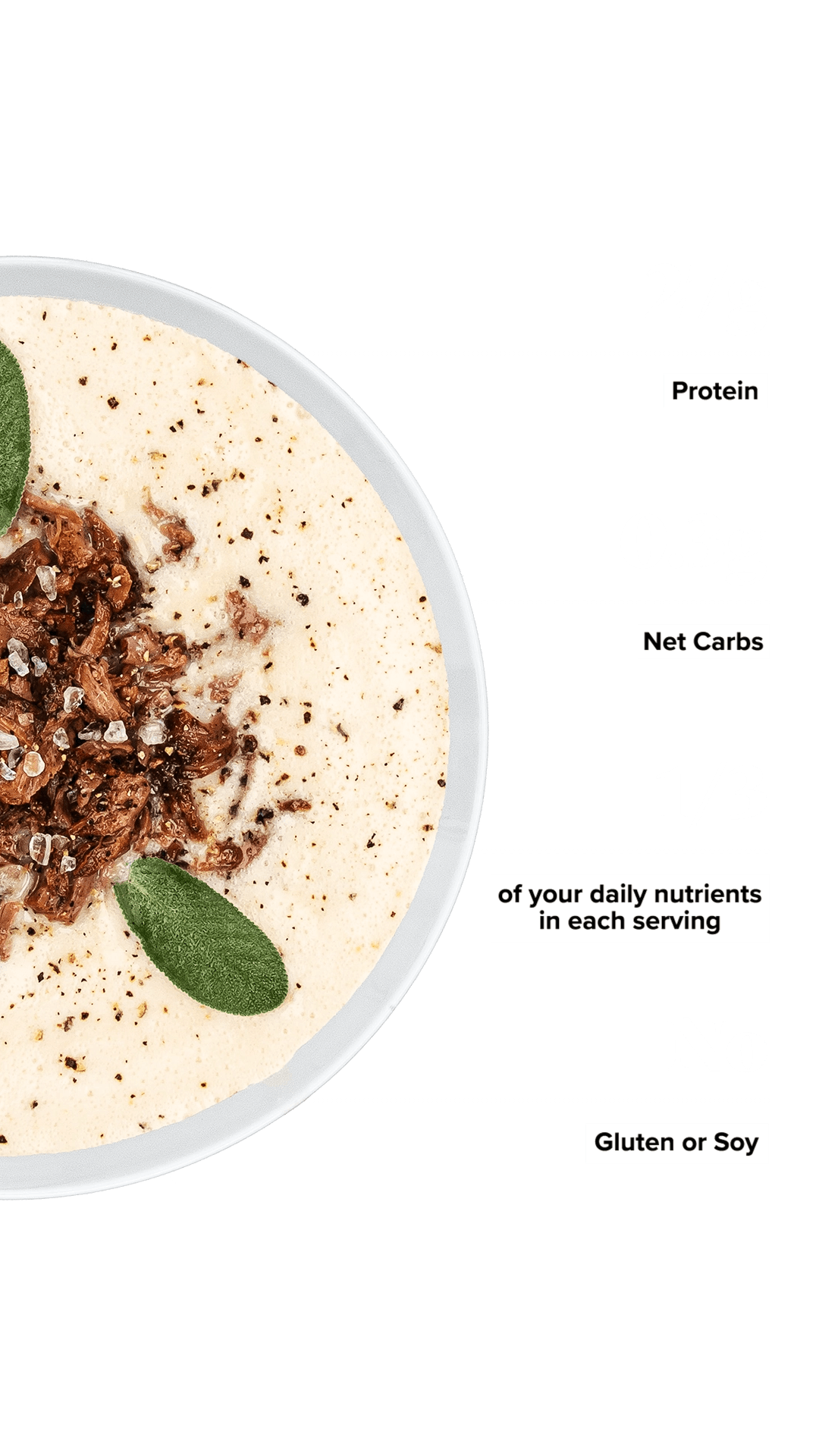 Keto Chow Hearty Beef Soup Base shake with macro information