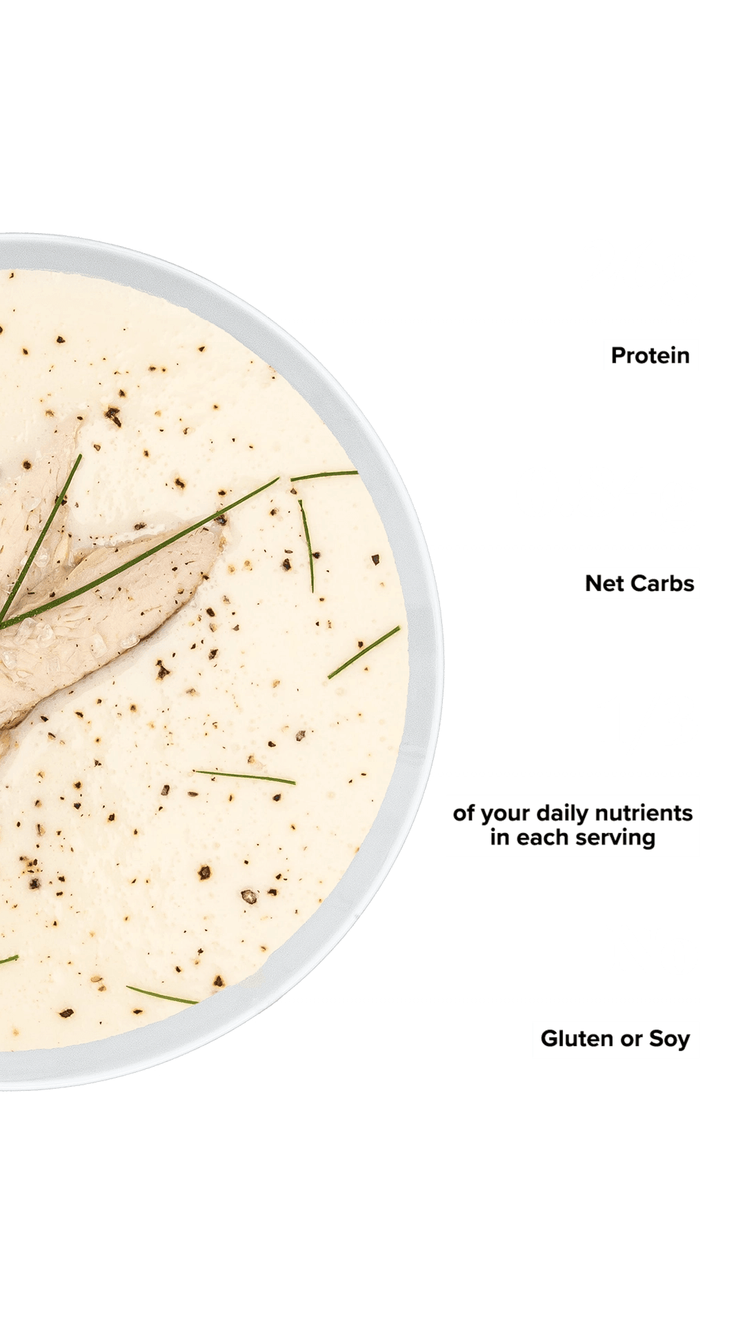 Keto Chow Savory Chicken Soup Base shake with macro information