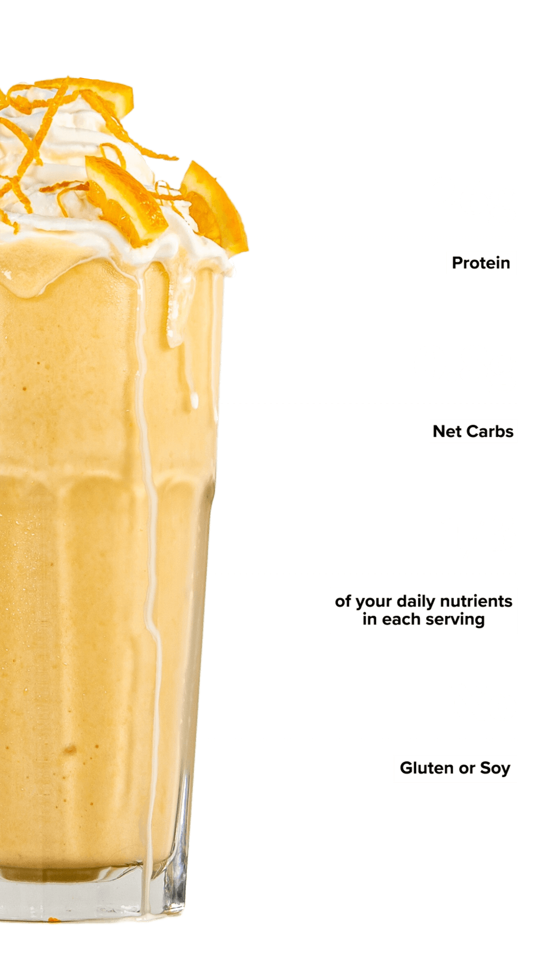 Keto Chow Orange Cream shake with macro information