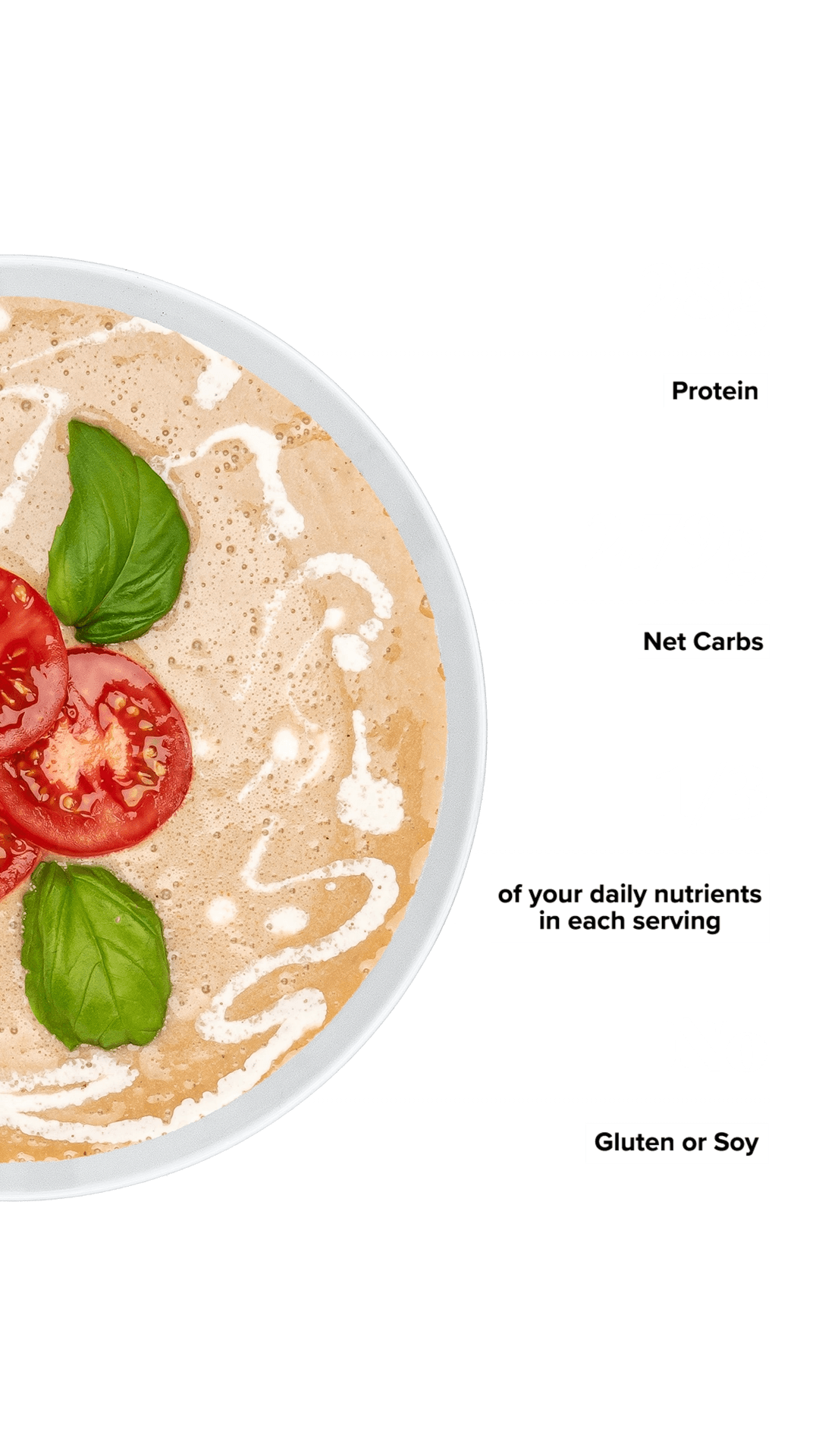 Keto Chow Creamy Tomato Basil Soup Base shake with macro information