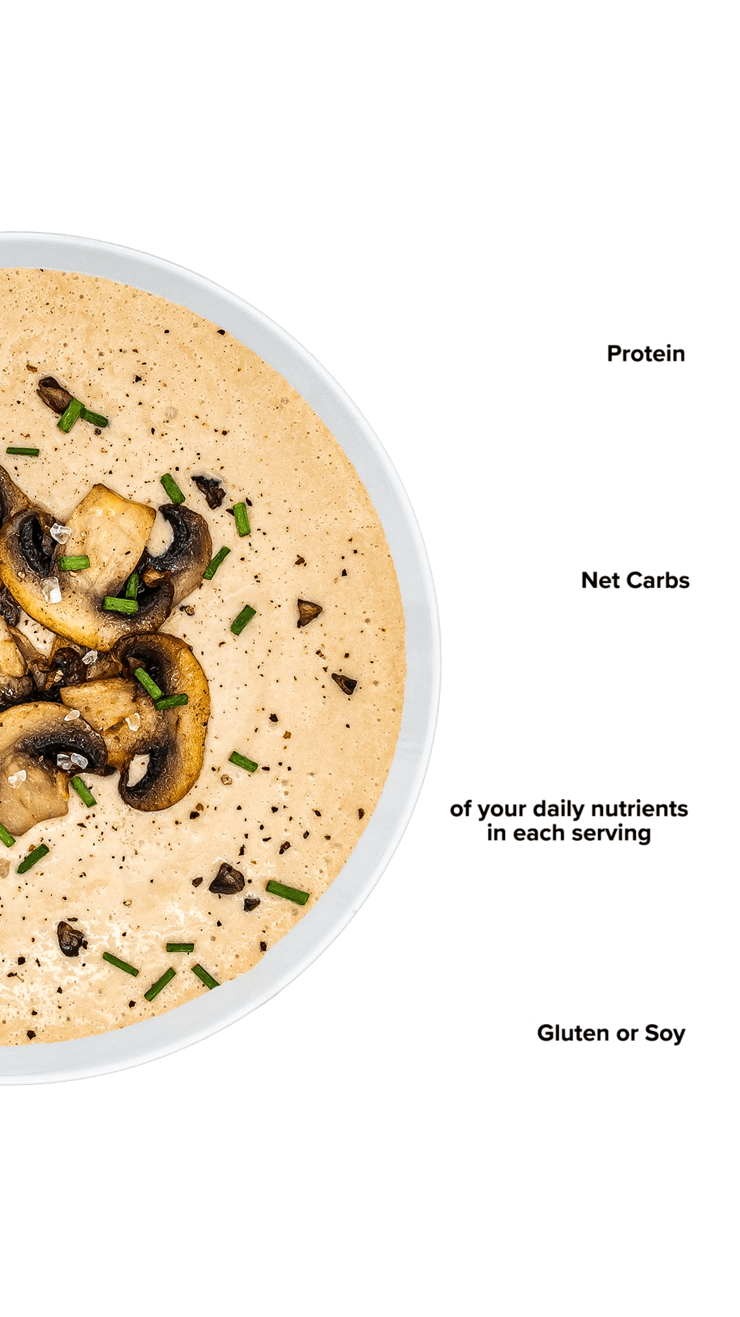 Keto Chow Cream of Mushroom Soup Base shake with macro information