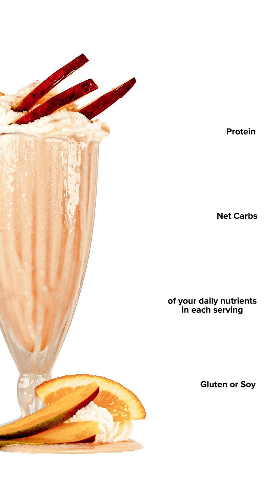 Orange Mango Keto Chow shake with macro information