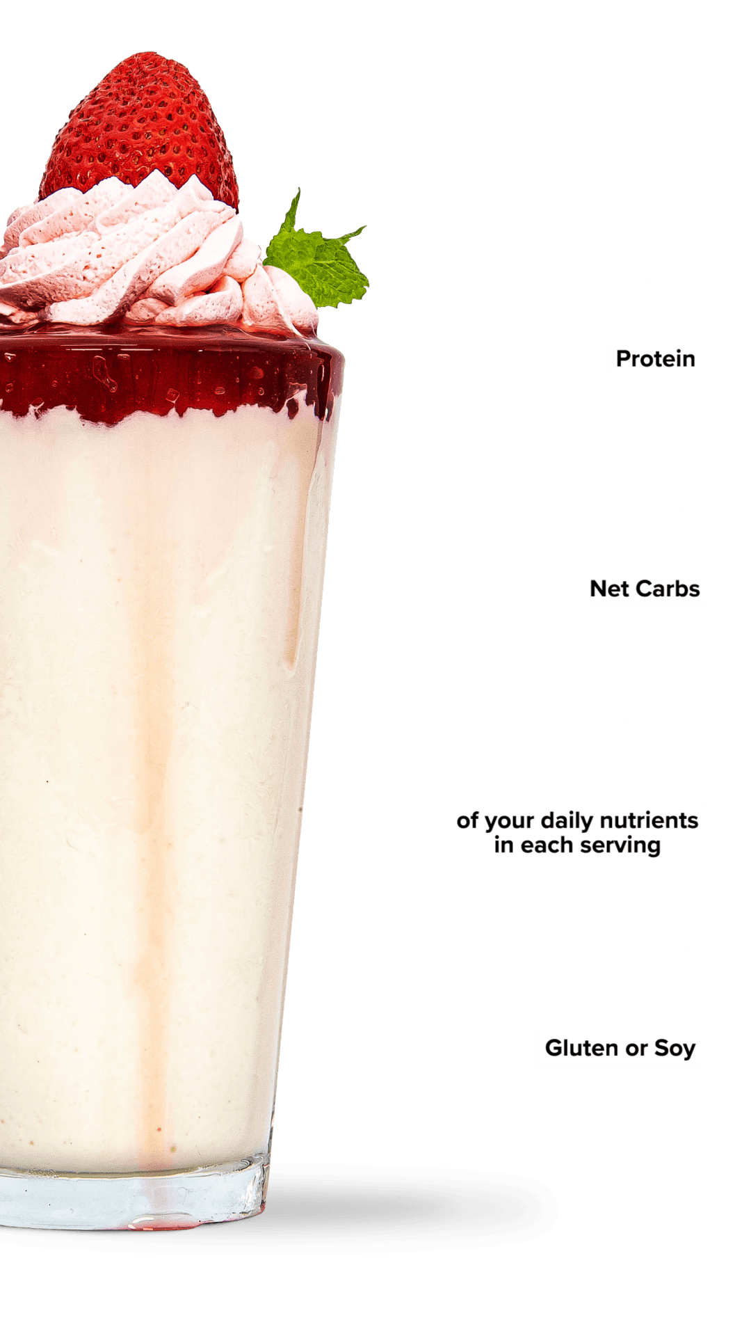 Keto Chow Strawberry Cream CORE - Stevia shake with macro information