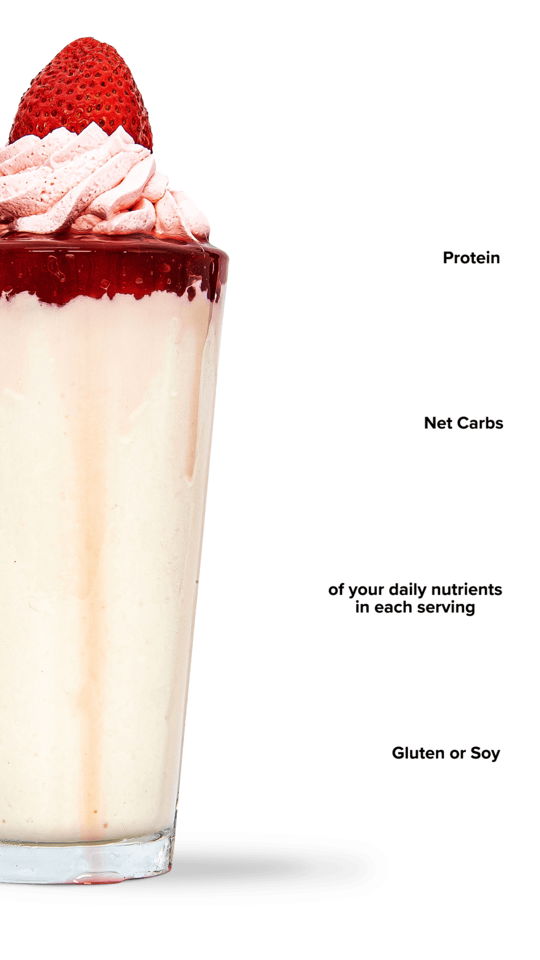 Keto Chow Strawberry Cream CORE - Unsweetened shake with macro information