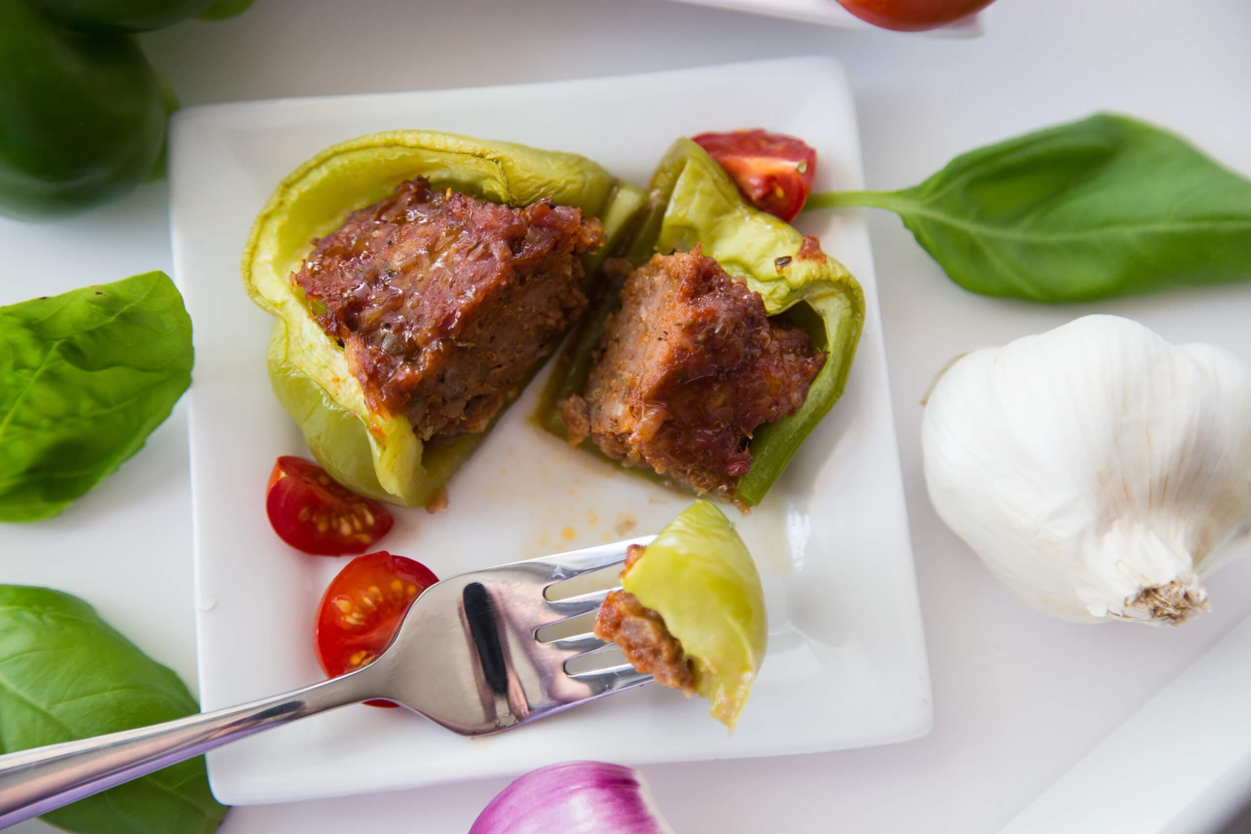 Creamy Tomato Basil Sausage Stuffed Peppers