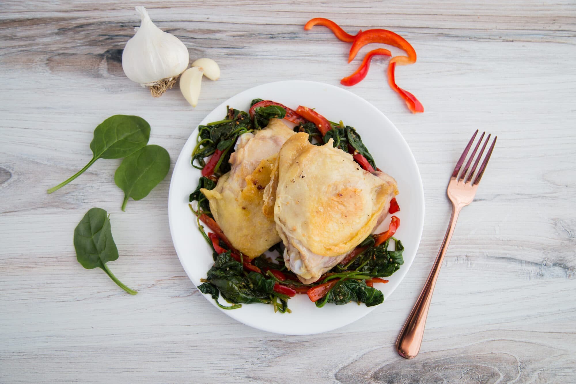 chicken thighs with sauteed spinach