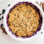 Dish with blueberry cobbler