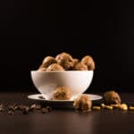 Close up - Bowl filled with Chocolate Peanut Butter Bites.