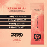 Nutrition for Mondo Melon flavor. Mondo Melon has 178mg Magnesium, 415mg Potassium, 969mg Sodium, 0.00g net carbs. Zero sugars, dyes, citric acid, maltodextrin, or fillers. See nutrition dropdown for complete supplement facts.