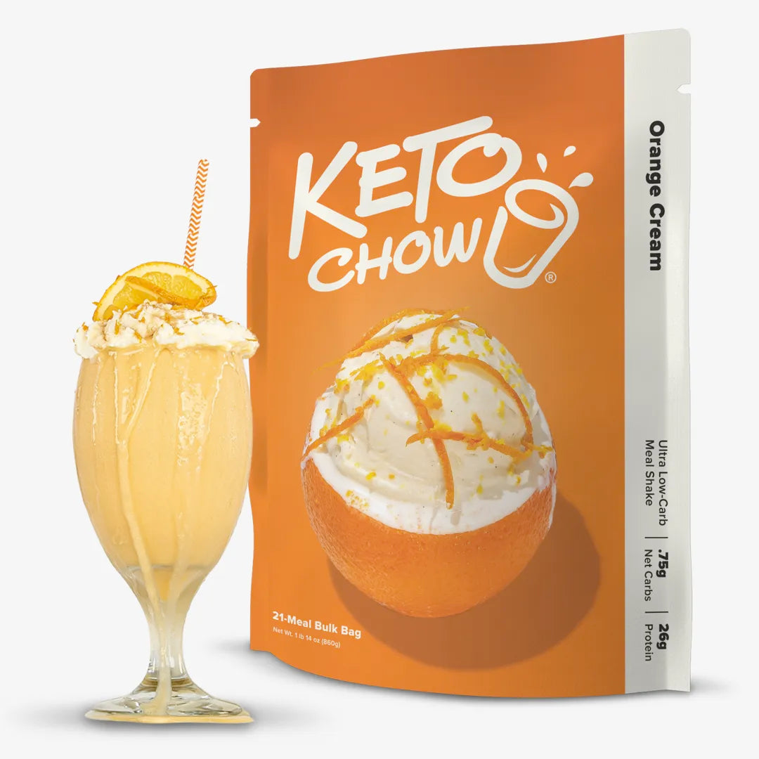 Orange Cream Keto Chow bulk bag with shake