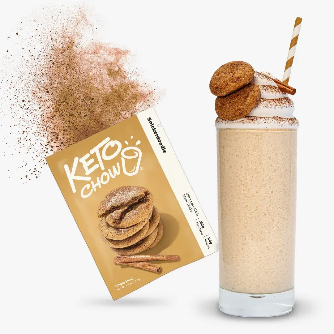 Snickerdoodle Keto Chow packet with shake