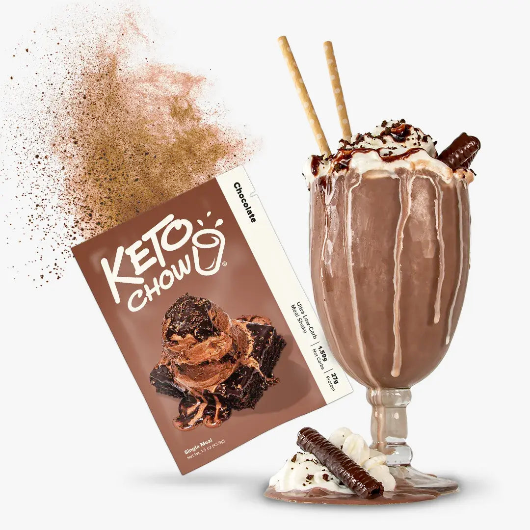 Chocolate Keto Chow single packet with shake