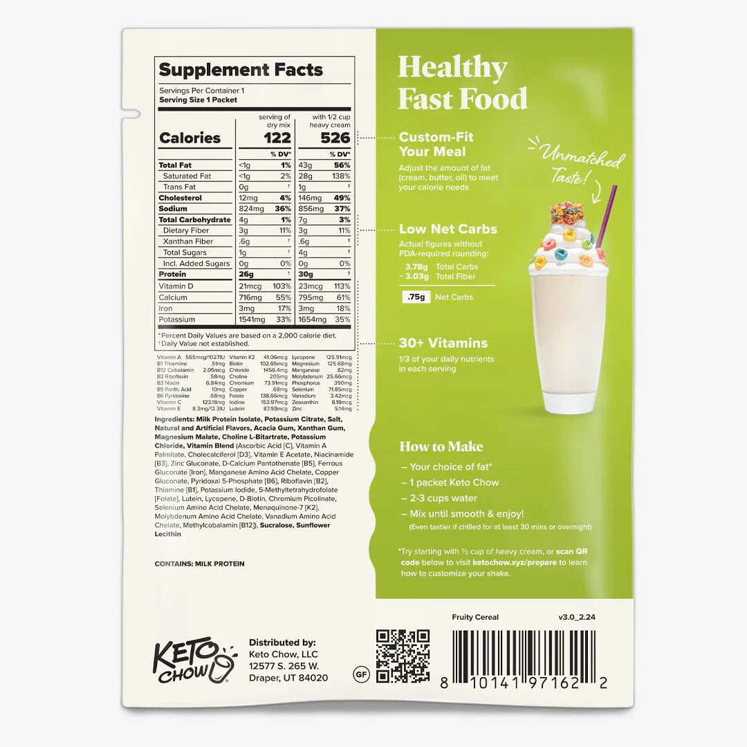 Fruity Cereal Keto Chow package back