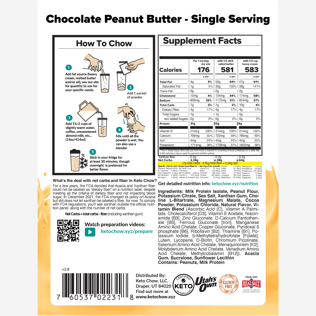 Chocolate Peanut Butter Keto Chow package back