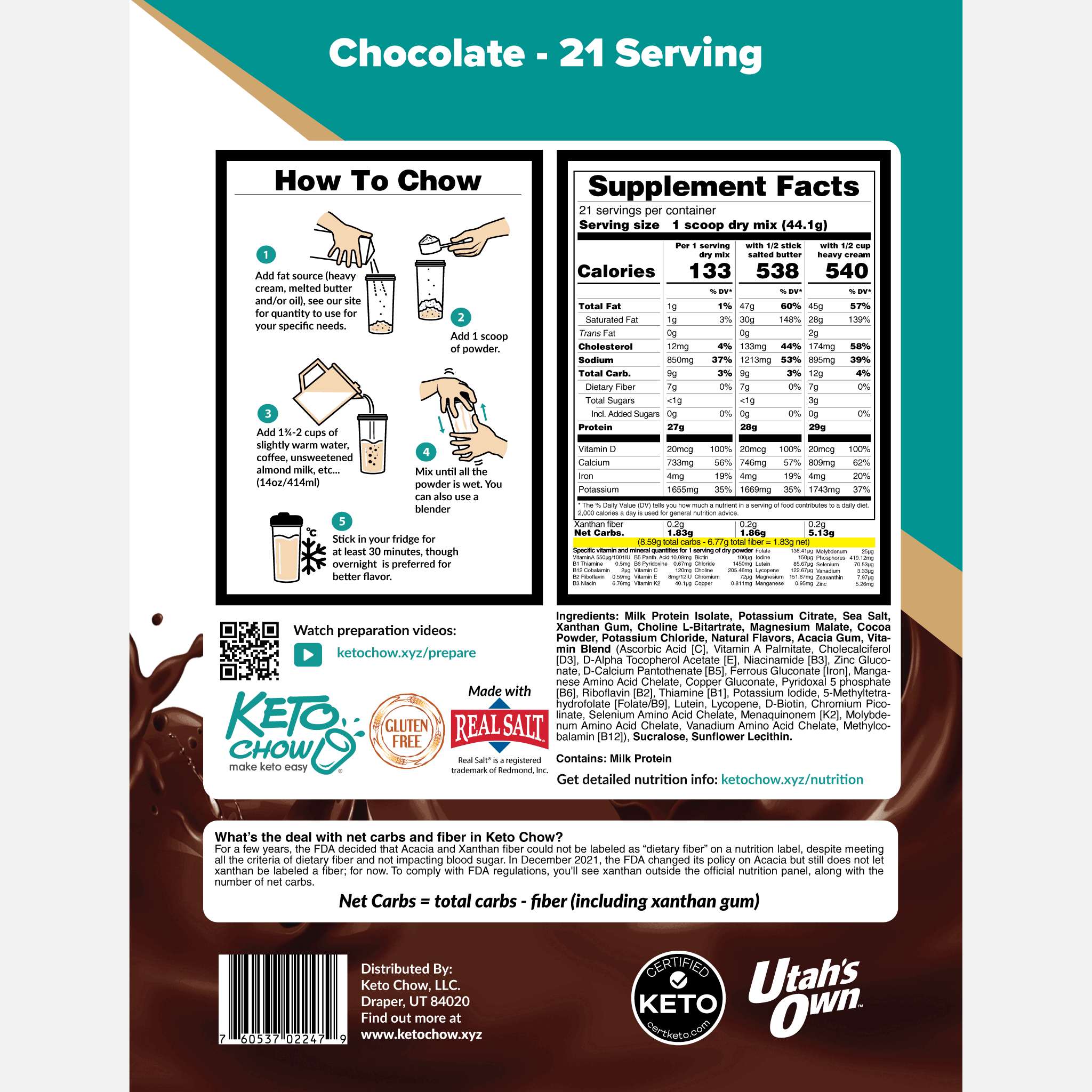 Chocolate 21 bag back of package