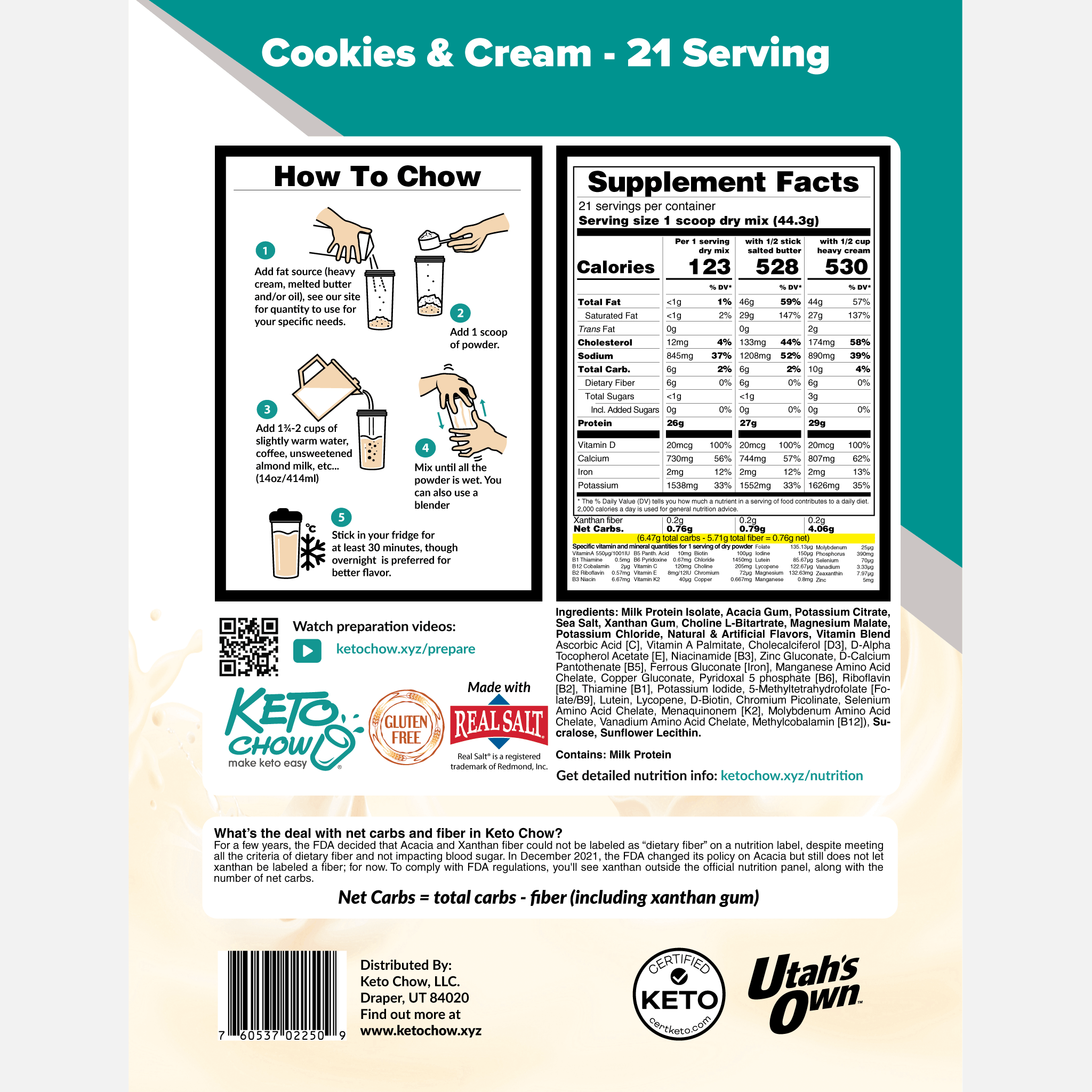 Cookies & Cream 21 serving back of package