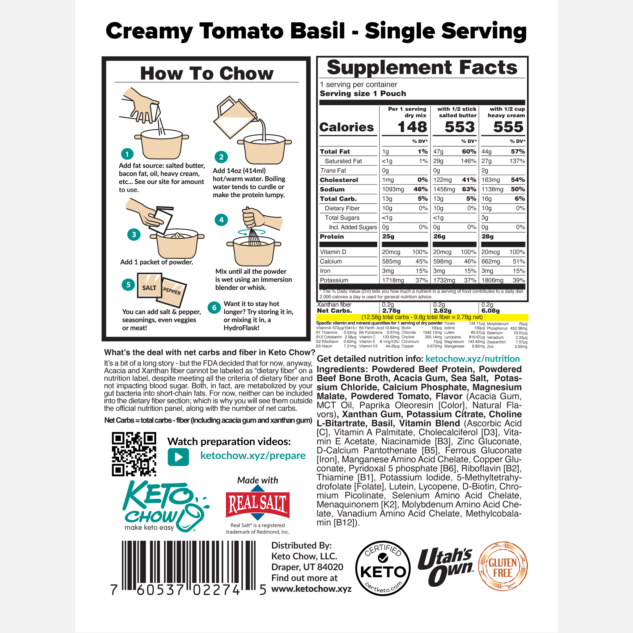 Tomato Basil Keto Chow package back