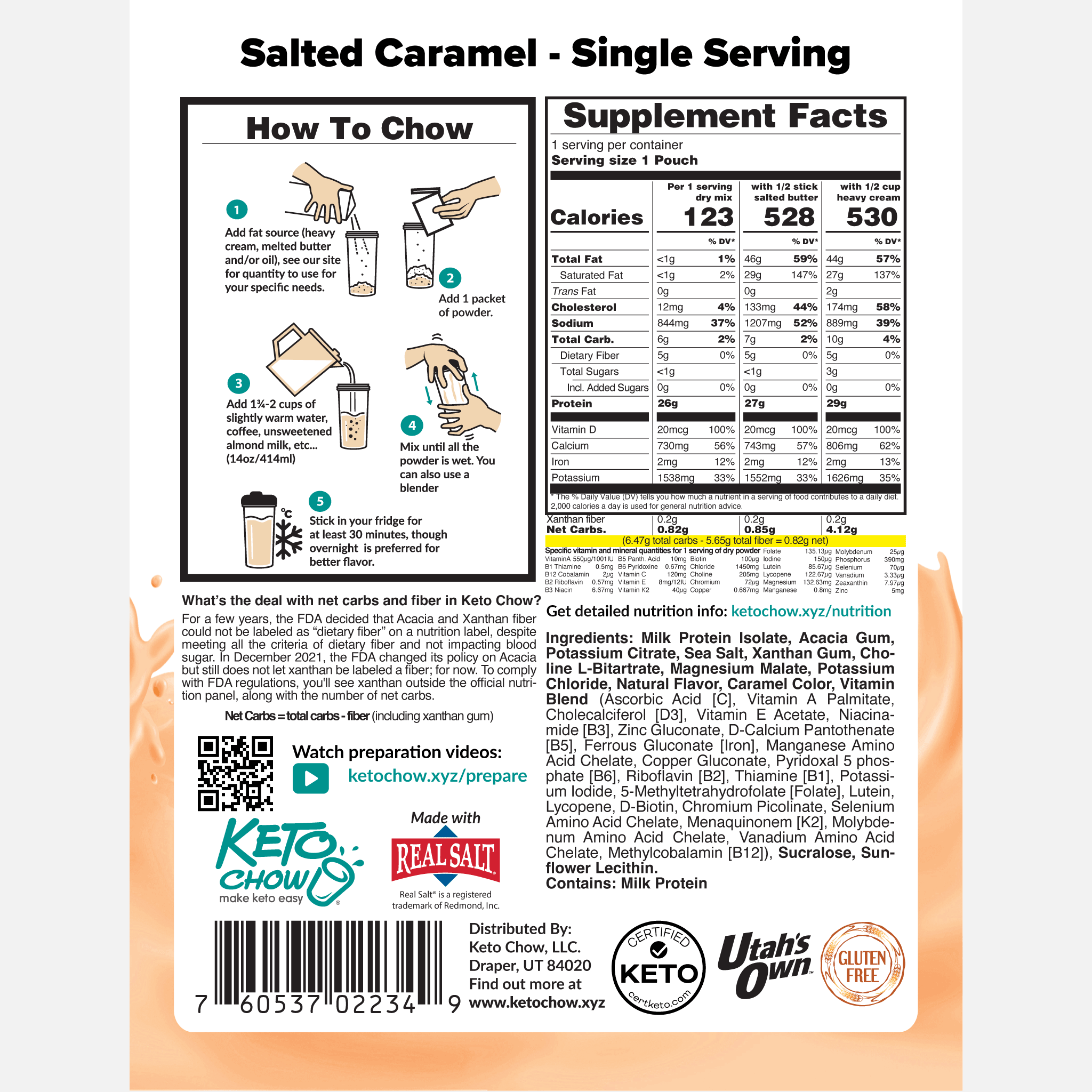 Salted Caramel Keto Chow package back