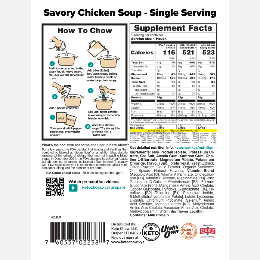Savory Chicken Soup single meal packaging back